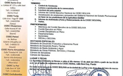 CONVOCATORIA ASAMBLEA ORDINARIA CIOEC-Bolivia
