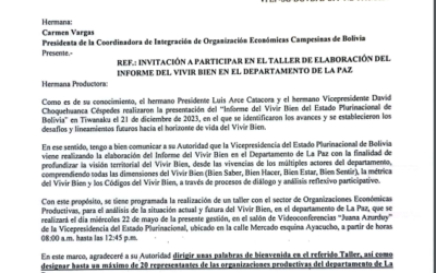 Invitación Elaborar el Informe del Vivir Bien en el departamento de La Paz